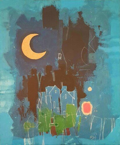 Nuit bleue ( Blue night ) von Mohamed Chafa Ouzzani, Malerei kaufen auf Singulart