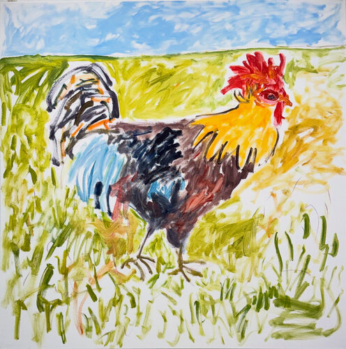 Rooster in the Grass de Billie Bourgeois, Pintura a la venta en Singulart
