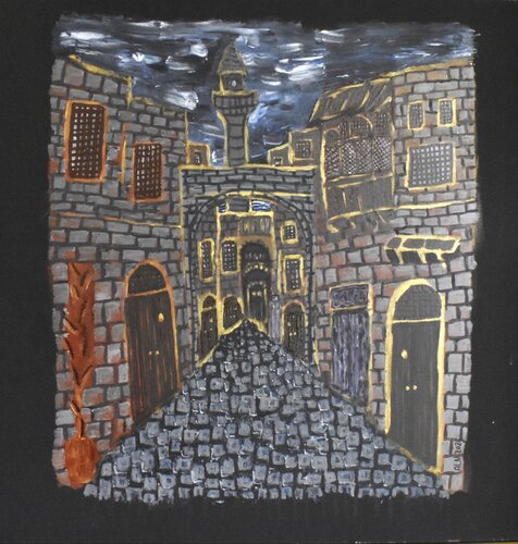Old Damascus: Alley Gilded Night by Alissar Almaleh, Painting for Sale on Singulart