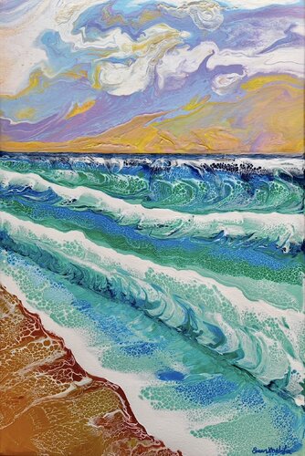 Dream of Waves – Original Abstract Ocean Painting, Framed Surreal Seascape Art van EMAN KHALIFA, Schilderij te koop op Singulart