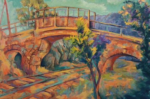Alte Eisenbahnbrücke in Dettenhofen van Florian Weiss, Schilderij te koop op Singulart