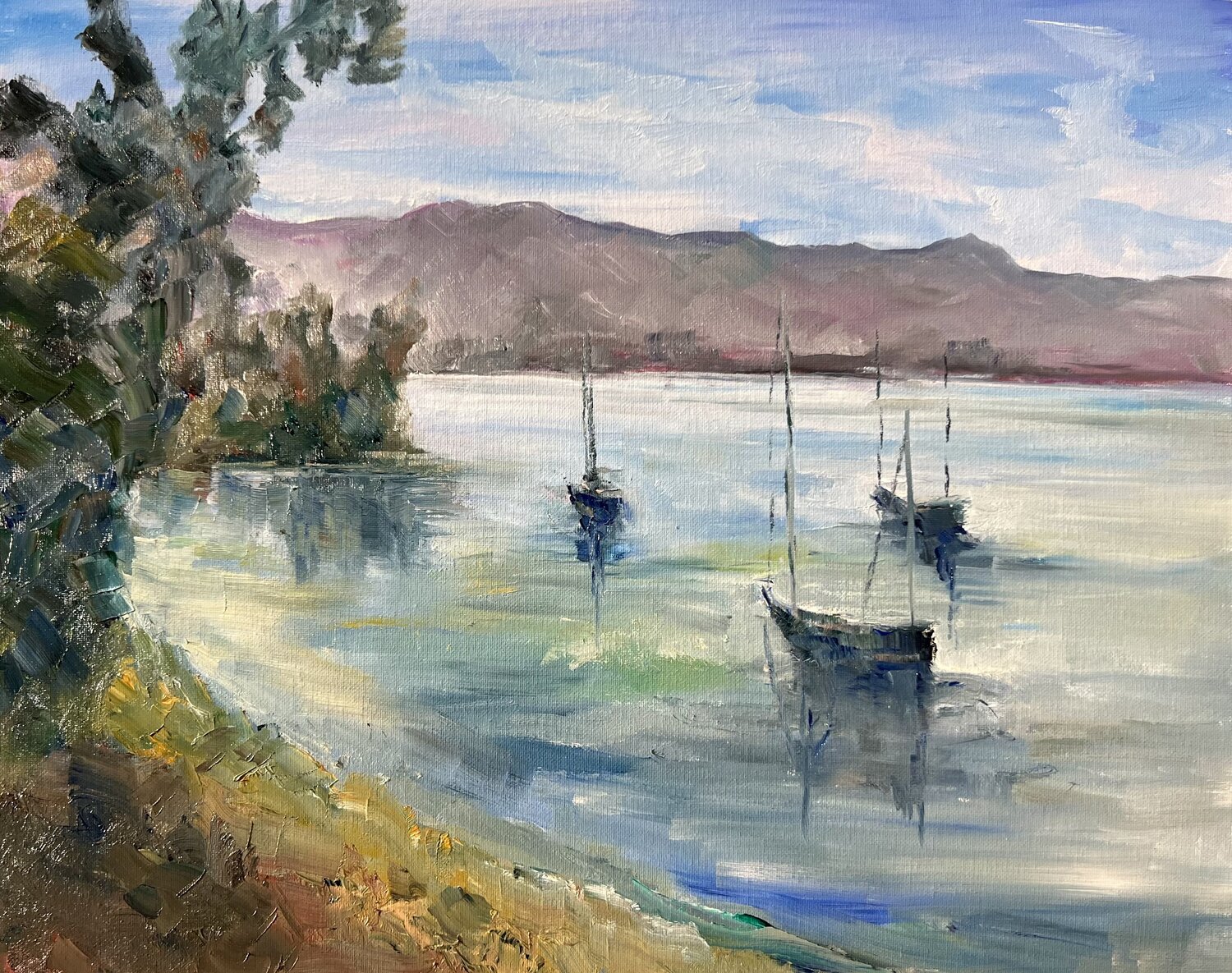 Boats in San Luis Harbor Marilyn Froggatt Originalgemälde zu verkaufen