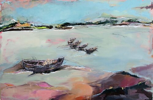 My shoreline refuge di Ellie Lasthiotaki, Pittura in vendita su Singulart