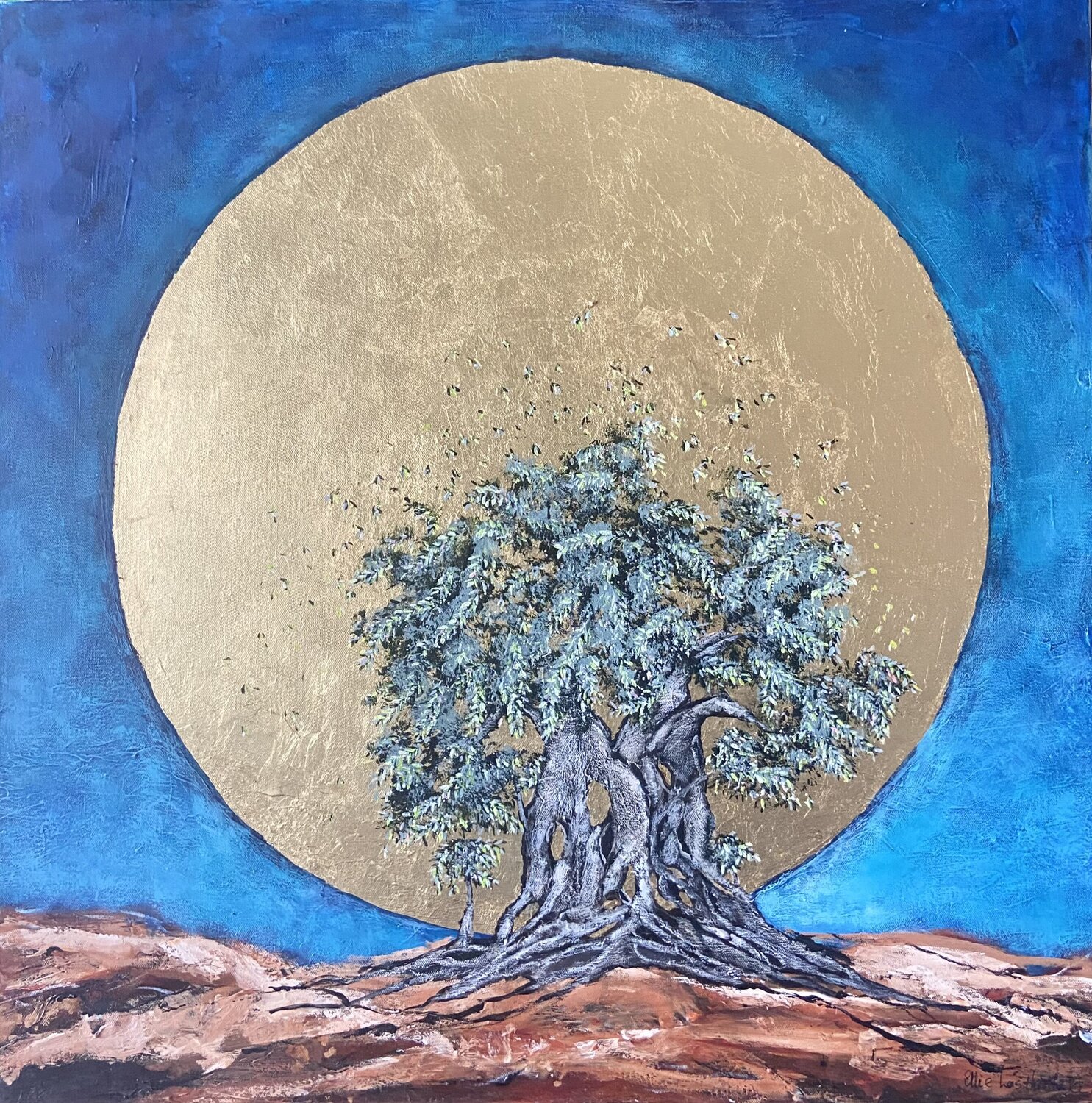 Whispers Beneath the Golden Moon Ellie Lasthiotaki Originalgemälde zu verkaufen