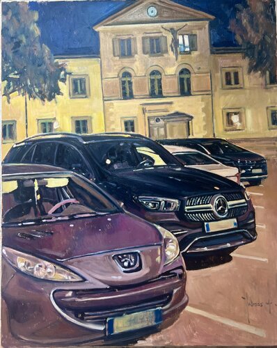 Le parking de la république, Saint Rémy de Provence di Andreas VANPOUCKE, Pittura in vendita su Singulart