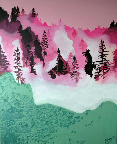 Fog in pink Forest by Peter Loretan, 油畫 for Sale on Singulart