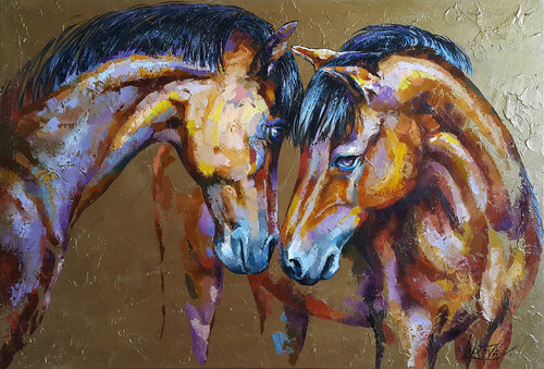 Painting Tender Feelings Horses painting von Viktoria Lapteva, Malerei kaufen auf Singulart