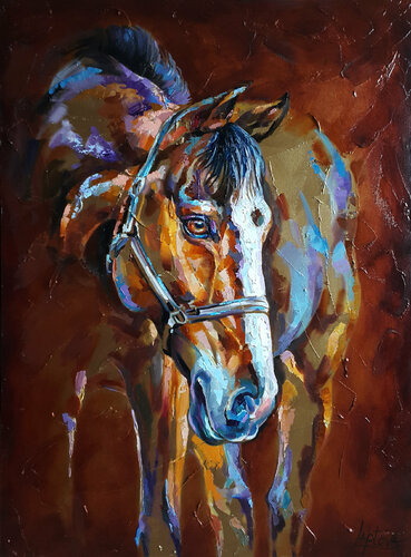Painting East Wind Horses painting Arabian horse de Viktoria Lapteva, Pintura a la venta en Singulart