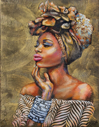 Painting portrait Gold of Africa, portrait of african woman von Viktoria Lapteva, Malerei kaufen auf Singulart
