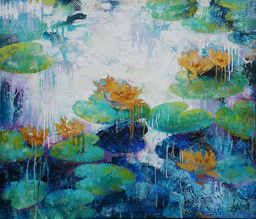 Abstract WaterLilies - original large painting Lily di Viktoria Lapteva, Pittura in vendita su Singulart