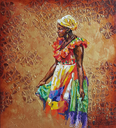 Painting portrait of african woman van Viktoria Lapteva, Schilderij te koop op Singulart