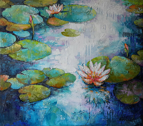 Painting Summer breath Water lilies di Viktoria Lapteva, Pittura in vendita su Singulart