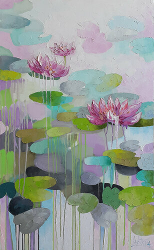 Painting Pink water lilies,  Ninfee von Viktoria Lapteva, Malerei kaufen auf Singulart