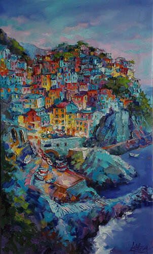 Manarola Evening - original painting de Viktoria Lapteva, Pintura a la venta en Singulart