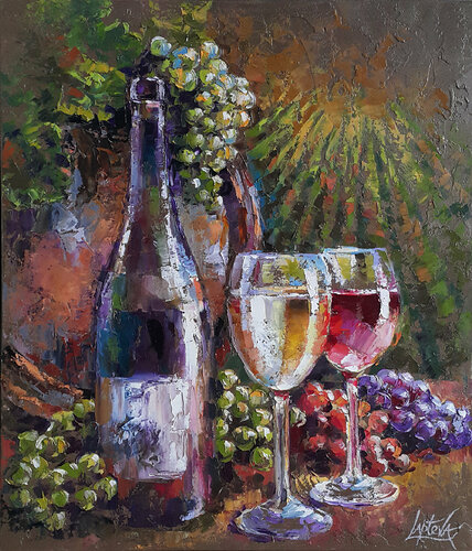Painting Still life Red and White , original oil artwork von Viktoria Lapteva, Malerei kaufen auf Singulart