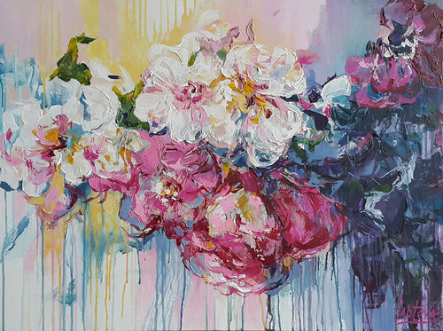 Painting Spring Flowers, original acrylic artwork di Viktoria Lapteva, Pittura in vendita su Singulart