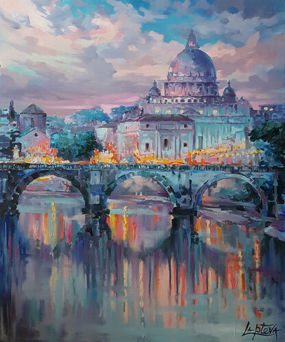 Evening in Rome - Painting italy cityscape Roma de Viktoria Lapteva, Pintura a la venta en Singulart