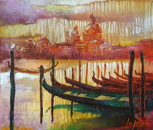 Venice summer rain - original oil landscape painting von Viktoria Lapteva, Malerei kaufen auf Singulart