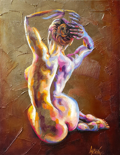 Spring awakening - painting with nude female body van Viktoria Lapteva, Schilderij te koop op Singulart
