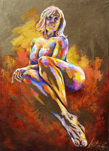 Painting Touch of love - nude woman by Viktoria Lapteva, Painting for Sale on Singulart