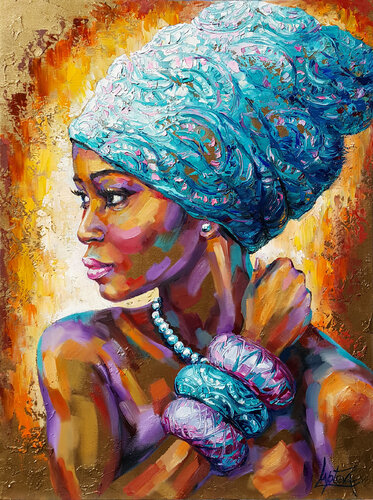 Painting portrait african woman de Viktoria Lapteva, Pintura a la venta en Singulart