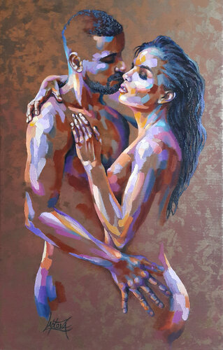 Painting One wish for two , nudes woman man by Viktoria Lapteva, Painting for Sale on Singulart