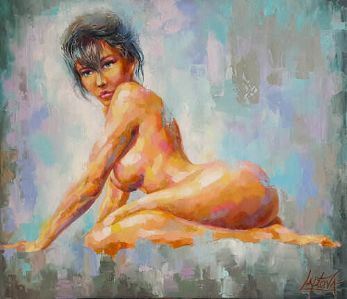Courage - nude girl , naked woman , painting di Viktoria Lapteva, Pittura in vendita su Singulart