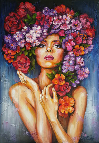 Waltz of the Flowers - portrait woman di Viktoria Lapteva, Pittura in vendita su Singulart