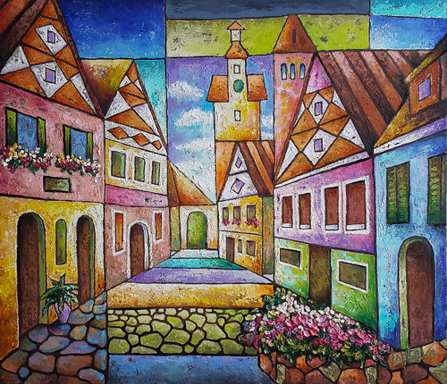 Painting Old town, scene old city Viktoria Lapteva