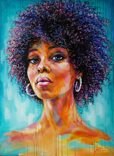 Curly  -  portrait of a swarthy girl, painting von Viktoria Lapteva, Malerei kaufen auf Singulart