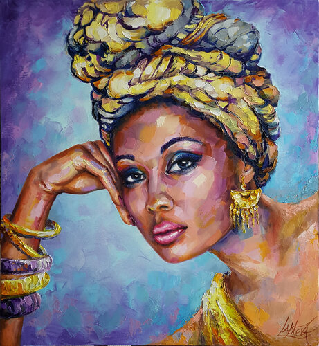 Shades of gold - portrait of a dark-skinned girl, painting. von Viktoria Lapteva, Malerei kaufen auf Singulart