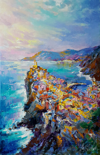 Painting Vernazza , Cinque Terre von Viktoria Lapteva, Malerei kaufen auf Singulart