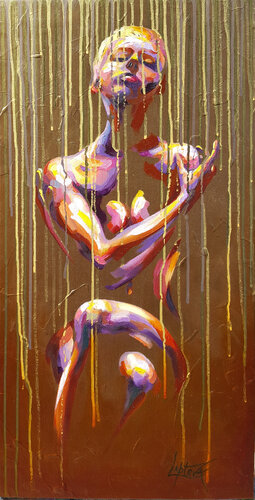 In the golden stream - painting nude woman di Viktoria Lapteva, Pittura in vendita su Singulart