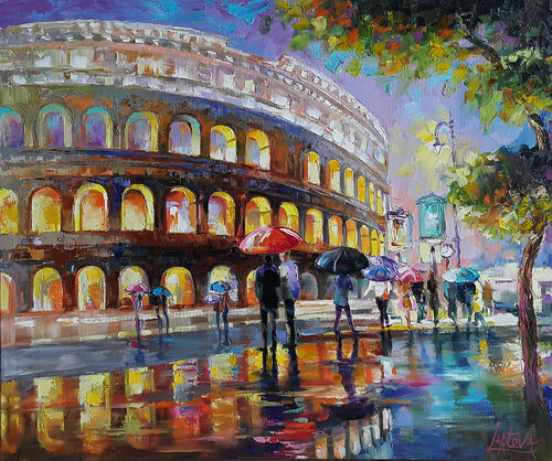 Rome Colosseum Evening van Viktoria Lapteva, Schilderij te koop op Singulart