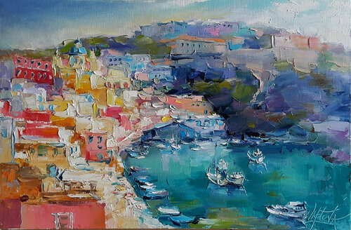 Trip to Italy Procida van Viktoria Lapteva, Schilderij te koop op Singulart