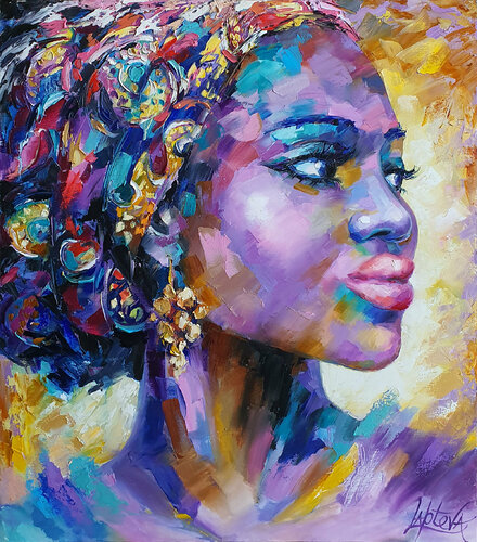 Portrait african woman, oil original painting on canvas von Viktoria Lapteva, Malerei kaufen auf Singulart