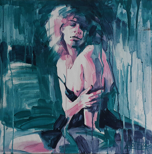 Touch of love - figure nude sitting girl, naked woman di Viktoria Lapteva, Pittura in vendita su Singulart