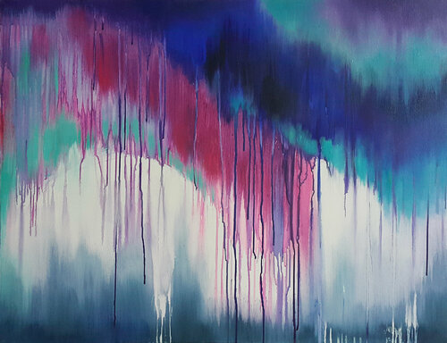 Abstract Painting " Merger " blue pink white large acrylic artwork Viktoria Lapteva