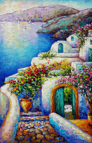Painting Santorini Greece landscape von Viktoria Lapteva, Malerei kaufen auf Singulart