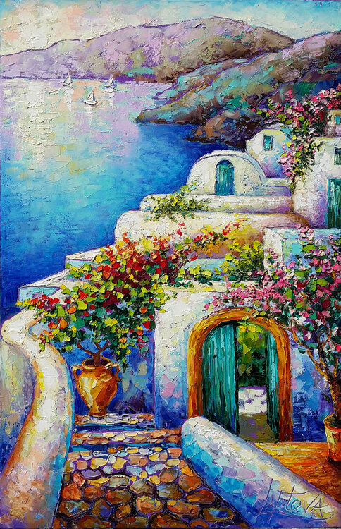 Painting Santorini Greece landscape Viktoria Lapteva