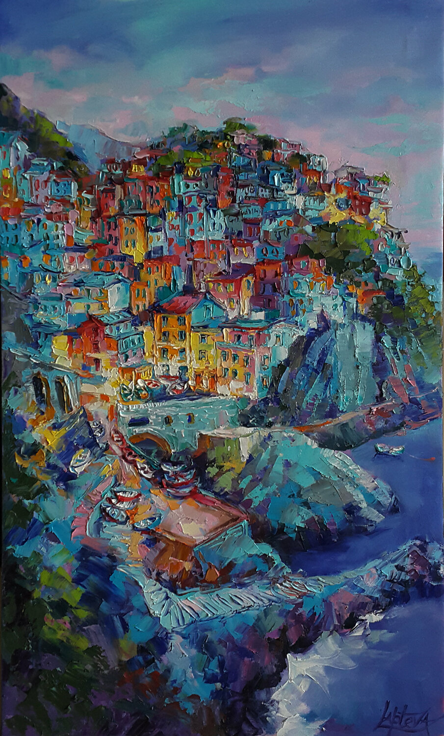 Manarola Evening - original painting Viktoria Lapteva Originalgemälde zu verkaufen