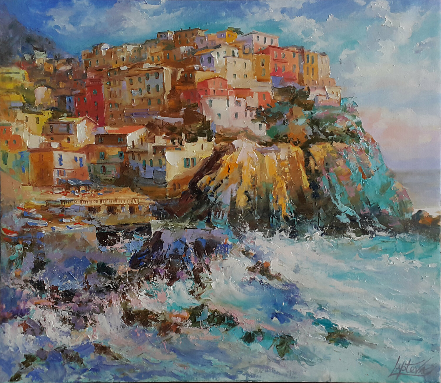 Cinque Terre Manarola village Viktoria Lapteva Originalgemälde zu verkaufen