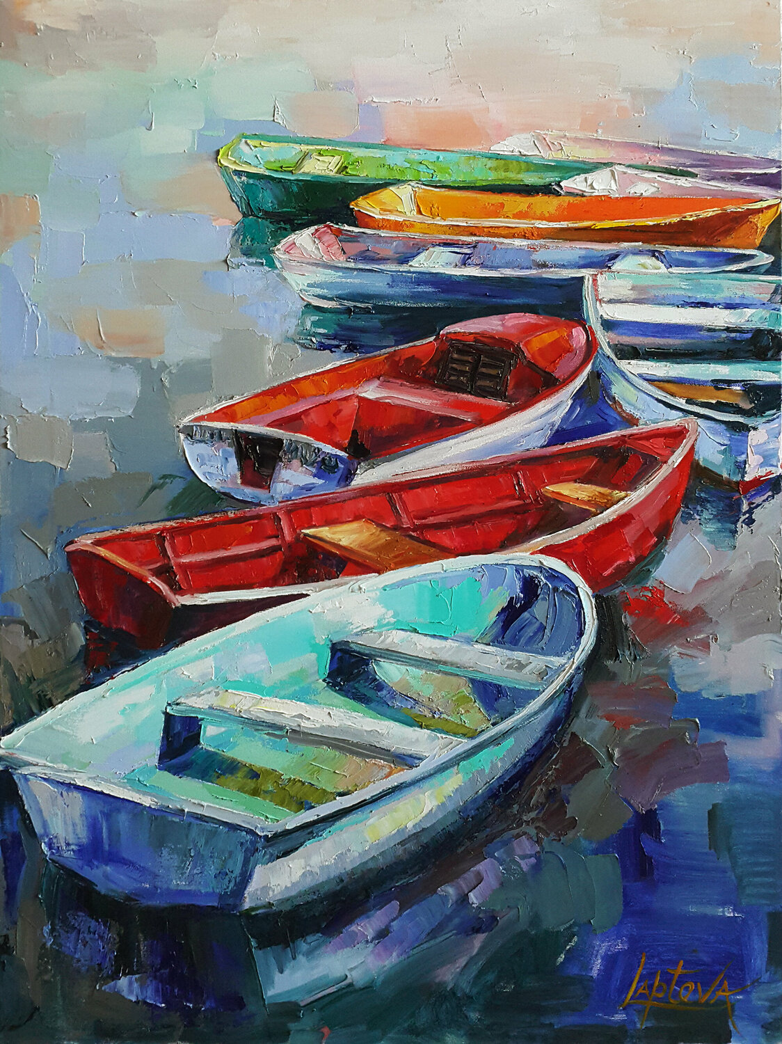 Painting Boats, landscapes Viktoria Lapteva Originalgemälde zu verkaufen