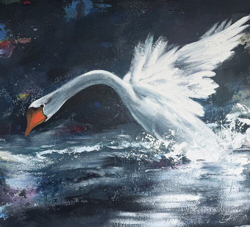Landing swan von marije hendrickx, Malerei kaufen auf Singulart