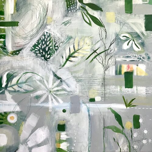 Composition in grays and greens van Francesca Tesoriere, Schilderij te koop op Singulart