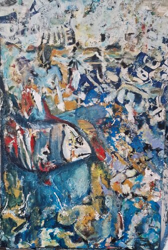 Piscis inter quisquilias marinas (Peixe entre o lixo marinho) von Davide Susca Susca, Malerei kaufen auf Singulart