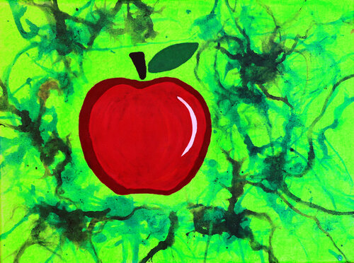 "You must not eat the fruit from the tree"  Worm Art series #24-Fruits#1 de Pierre leichner, Pintura a la venta en Singulart