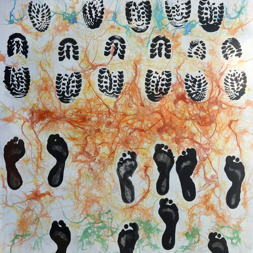 Why!  - Worm Art Series #19 Foot prints #7 by Pierre leichner, Painting for Sale on Singulart