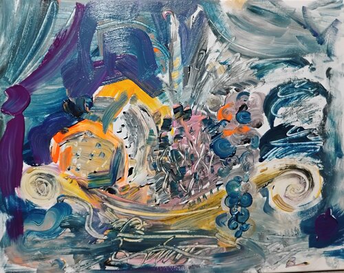 Still life with prusian blau. di José Ernesto Buajasan Gomez, Pittura in vendita su Singulart