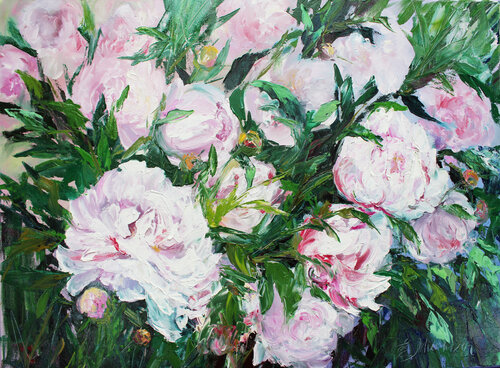 White Peonies in the Garden van Elena Murtazin, Schilderij te koop op Singulart